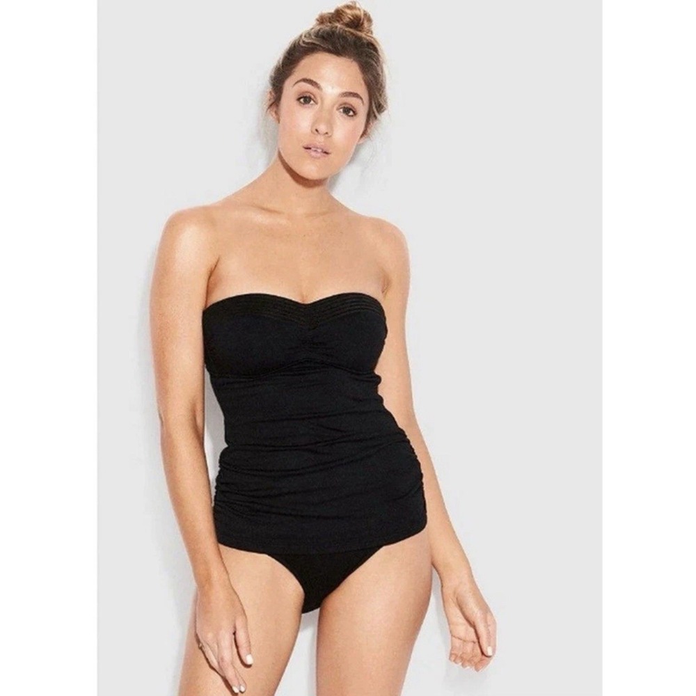 Seafolly Australia Bandeau Singlet Tankini Sz 14 C/D Cup Black Swim NWOT $139
